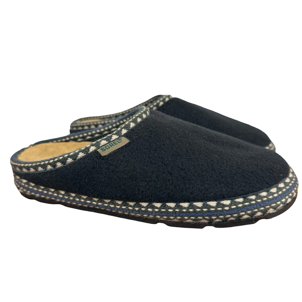 Sorel Mules Scuff Fleece Slip On Navy Blue Green Trim Kids Shoes Slippers sz 4